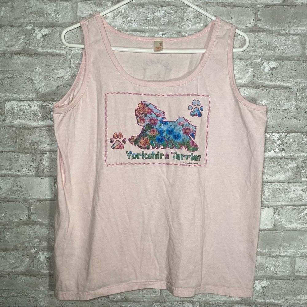 Vintage Y2K Yorkshire Terrier agility Floral Tank Top size large double sided